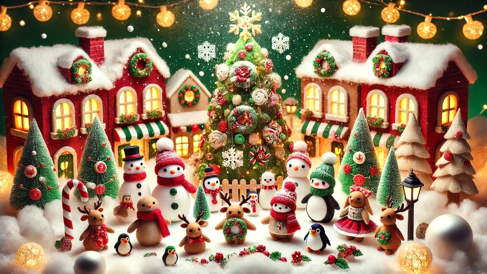Cozy winter village adorned with Christmas ornaments and festive characters in Houston